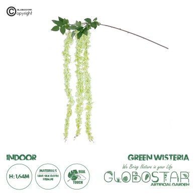 GloboStar® Artificial Garden GREEN WISTERIA FLOWER BRANCH 21520 Τεχνητό Διακοσμητικό κλαδί Βιστέρια Πράσινο Φ45 x Υ164cm